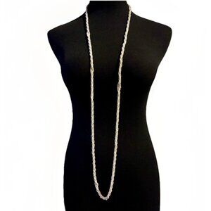 Vintage Rope Length Twisted MultiStrand Faux Pearl Necklace Cream White